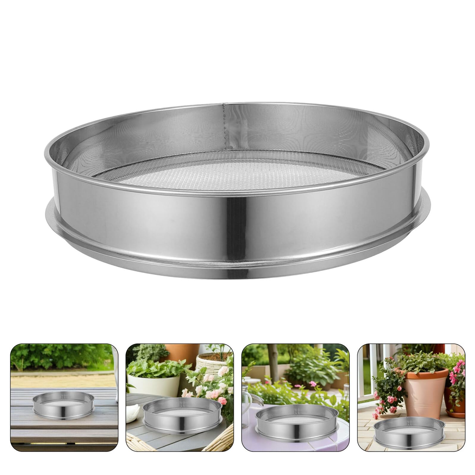 Sosoport Cedazo de Acero Inoxidable Redondo 35cm Malla 4mm para Compost