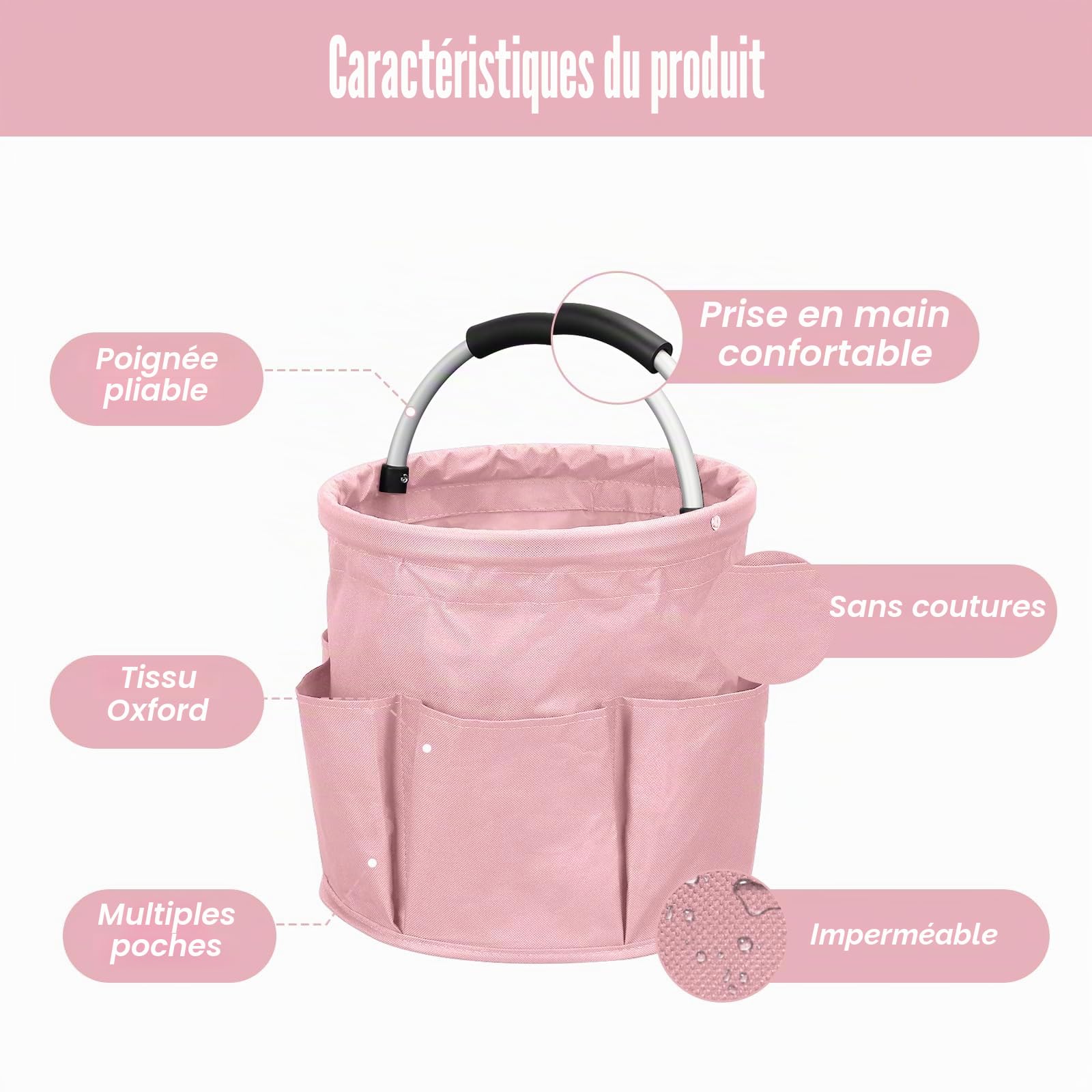 17L Panier pour Produit de Nettoyage, Organisateur de Nettoyage, Panier de Nettoyage avec Poignée et Multi-Poches, Oxford 600D Rangement Produits Menagers pour Jardin, Salle De Bain (Noir)