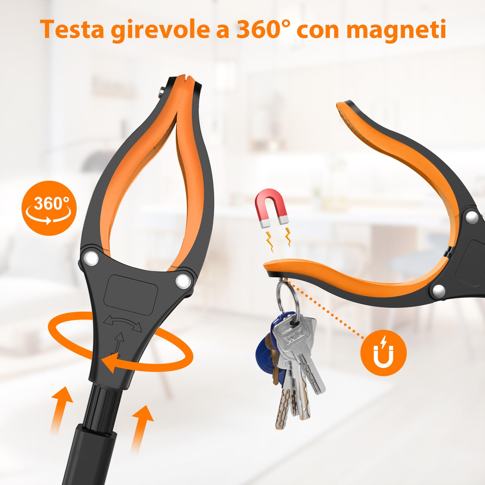 Pinza Raccogli Oggetti 80 cm Set da 2, Pinza Telescopica Prendi Oggetti Ergonomica con Artiglio Antiscivolo e Testa Girevole, Pinza Raccogli Rifiuti per Anziani