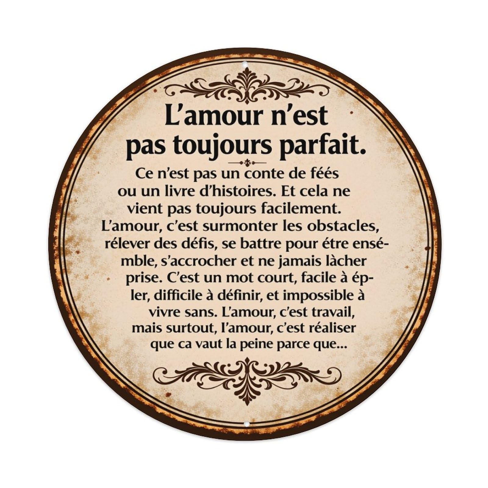 Wmlzdnwr Vintage Love Is Not Always Perfect Round Tin Sign,Retro Wall Art,Metal Poster For Home, Bar, Garage, Cafe, Rustic Indoor & Outdoor Decor, 8X8 Inches