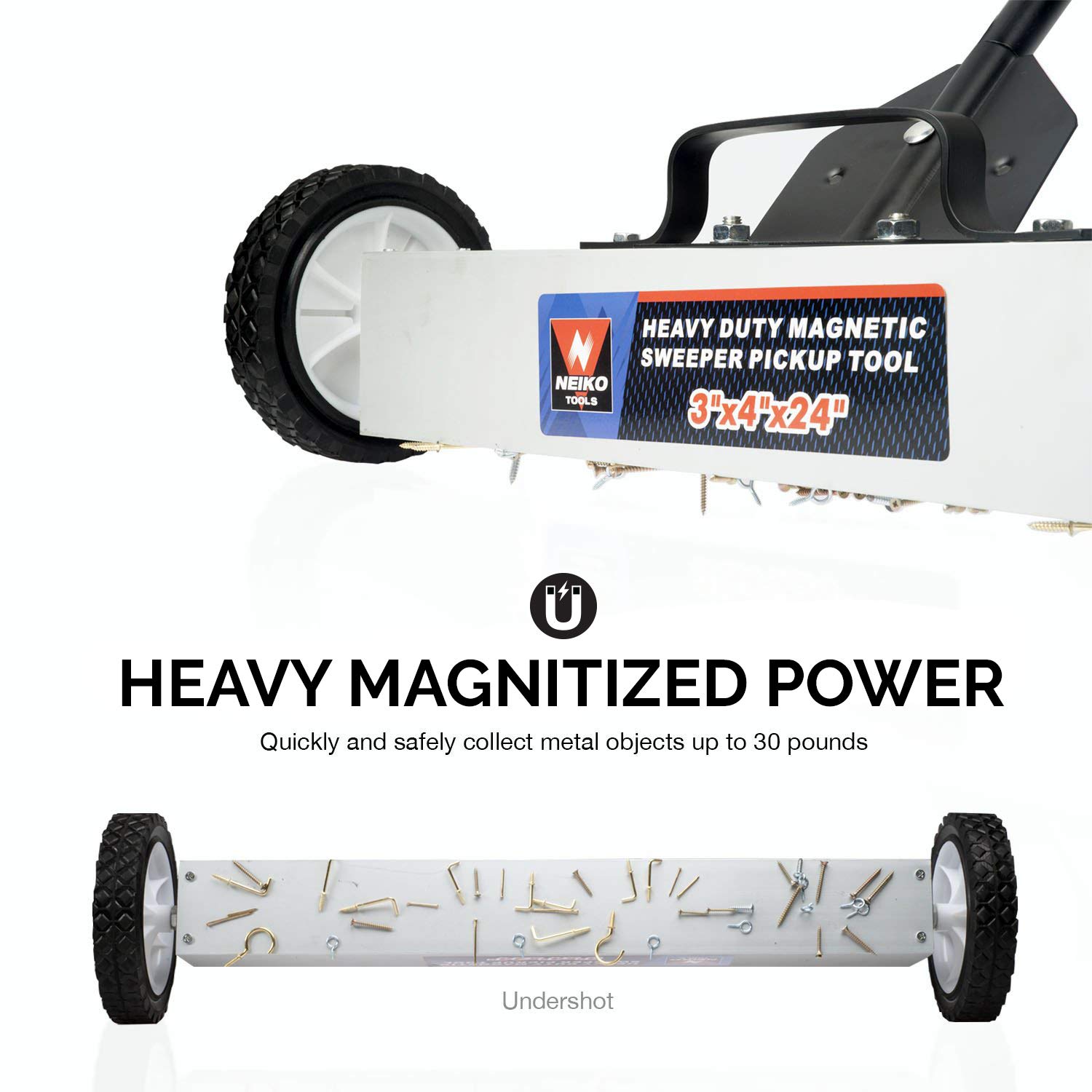 Neiko 53416A Magnetic Pick-Up Sweeper with Wheels 30 Lb, 24" | Adjustable Handle & Floor Clearance