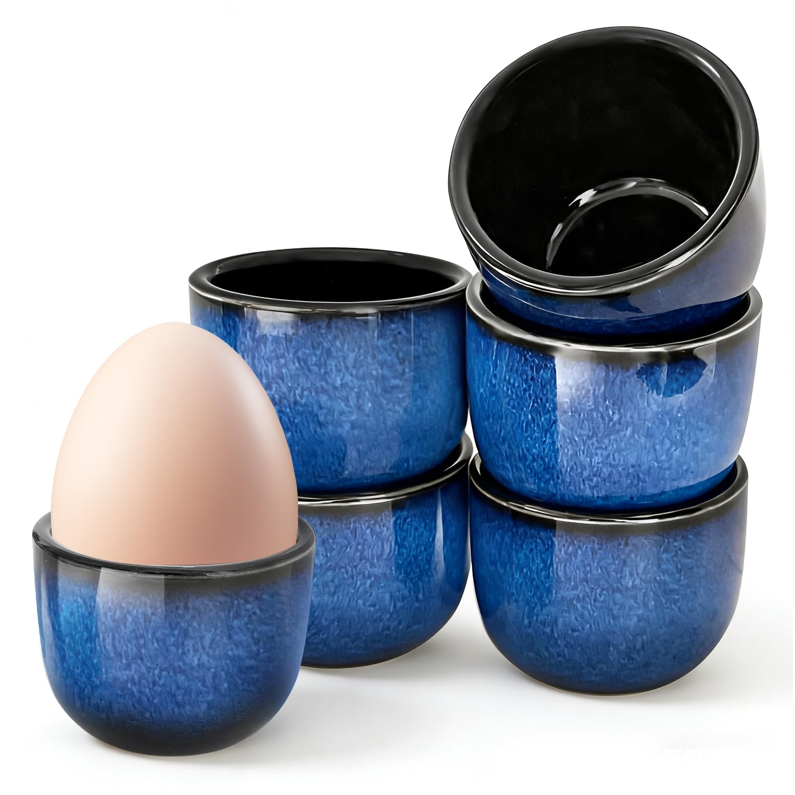 coquetier lot de 6 en céramique bleu
