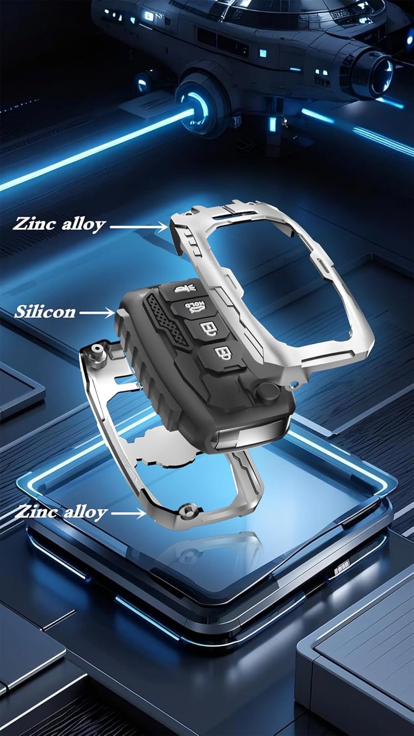 Heavy Key Fob Cover for kia, Key Fob Case Protector Accessories Fits for Kia Soul Sorento Optima Sportage Rio Forte NIRO 4 Buttons Folding Smart Key (Silver)