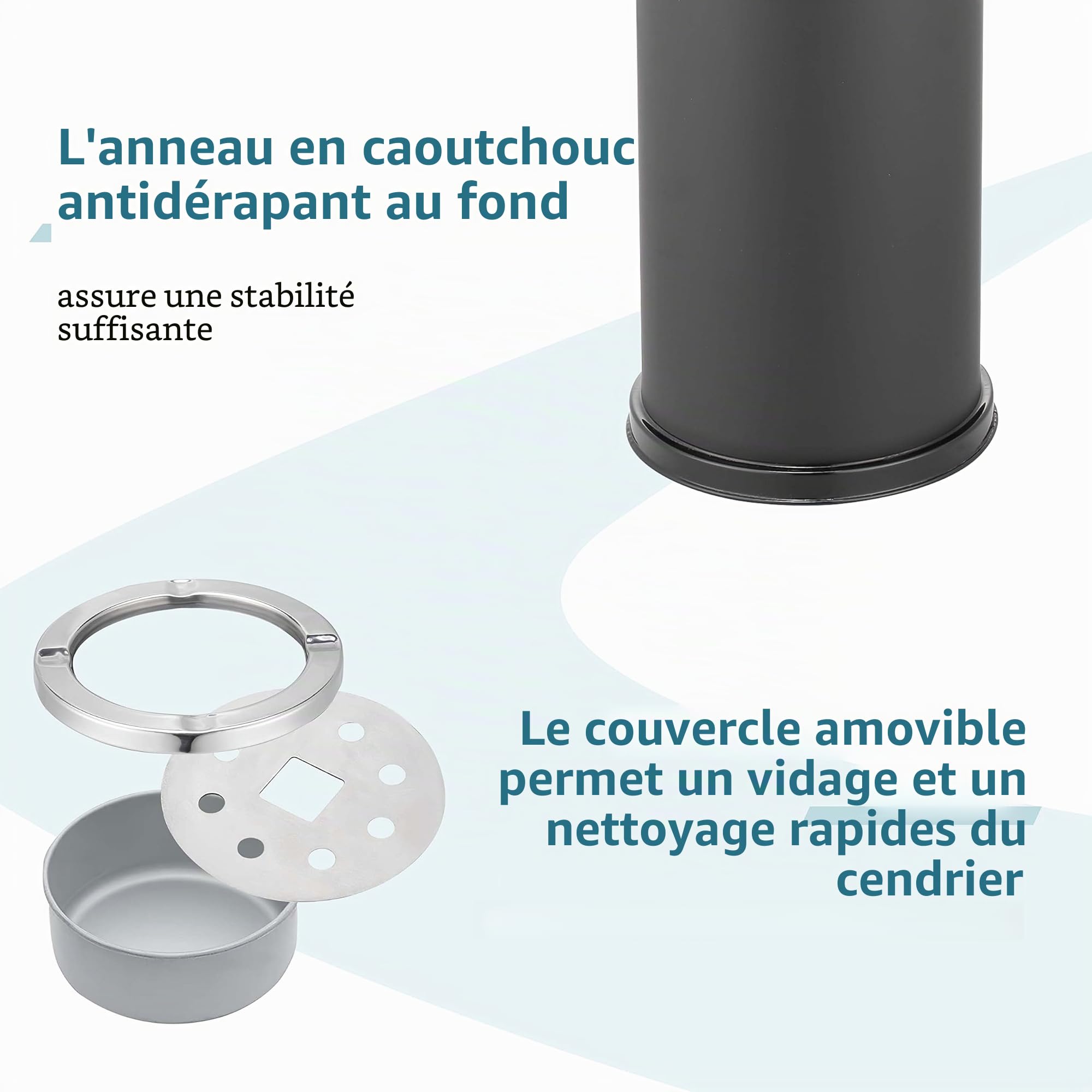 Ribelli Poubelle avec Cendrier pour Intérieur/Extérieur Cendrier sur pied avec Poubelle Acier Inoxydable, Couleur:noir