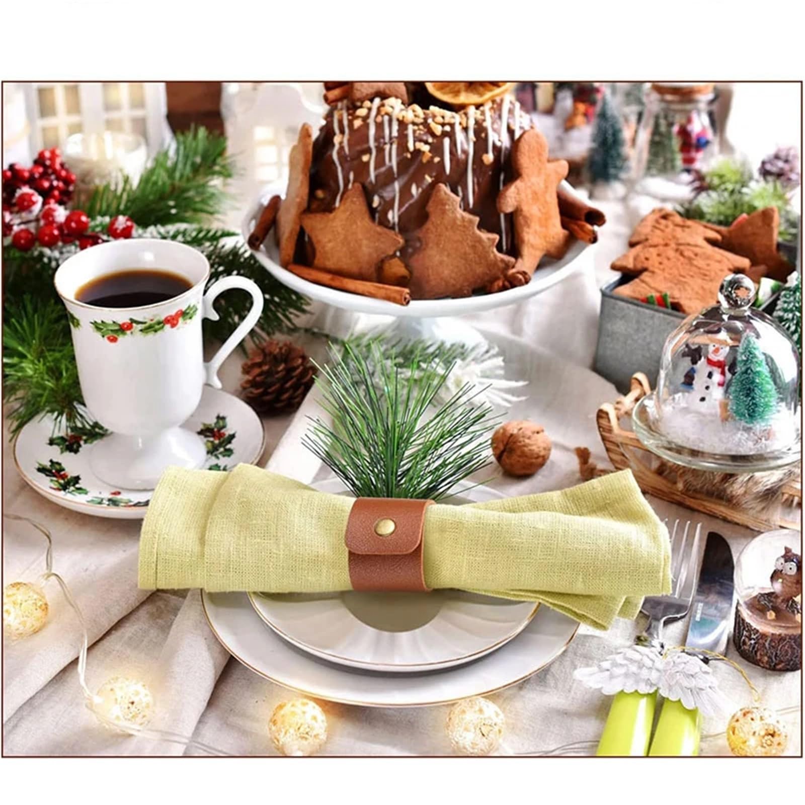 Lot de 48 ronds de serviette en cuir synthétique pour fête de mariage, Saint-Valentin, salle à manger, décoration de table
