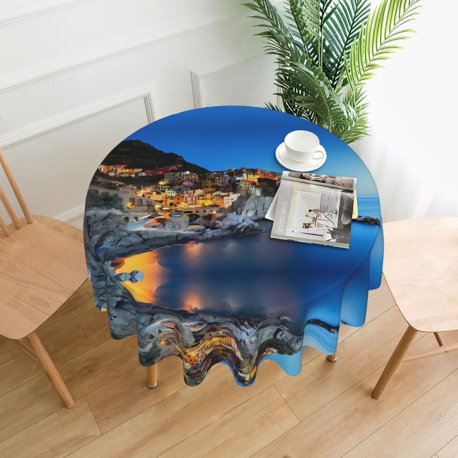 Yyhwhjde Black Italy Sea At Sunset Prints Round Decorative Table Throw 60In – Waterproof Table Cover For Elegant Dining & Outdoor Gatherings