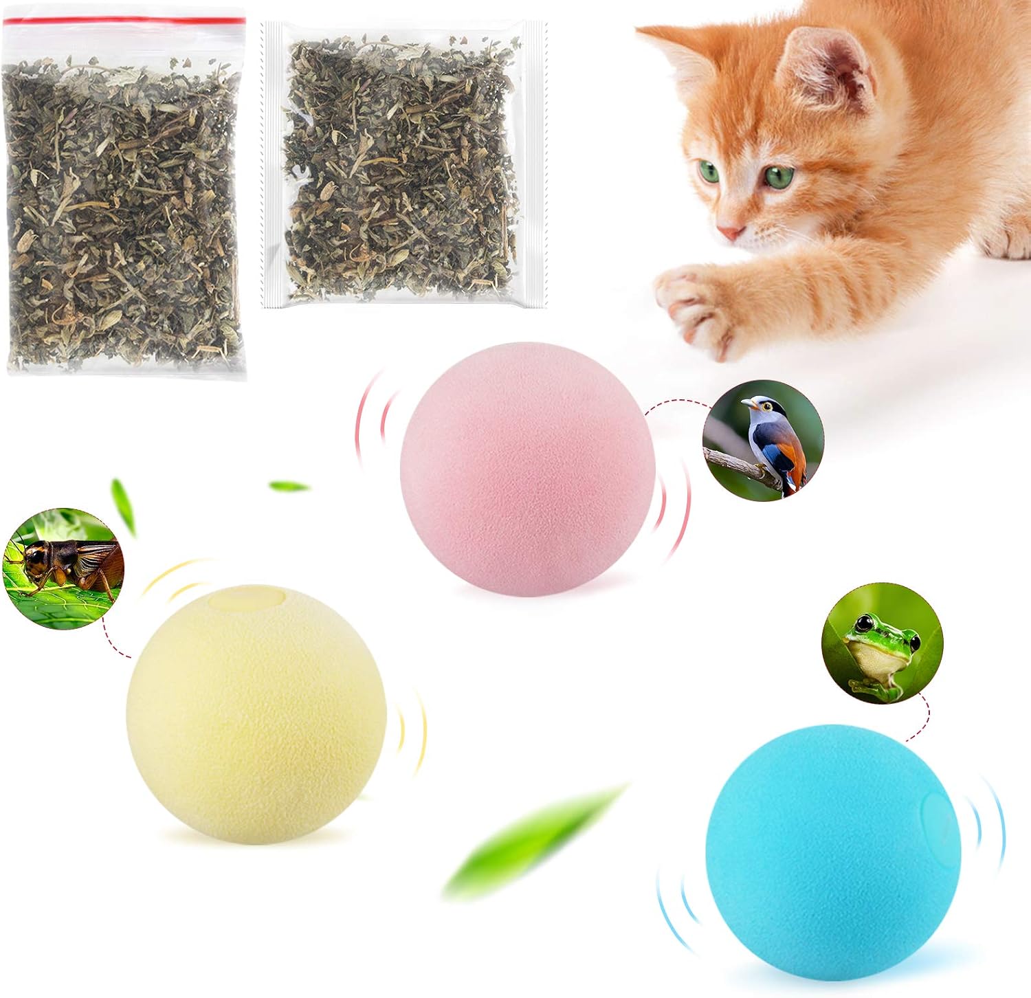 QuTZ Cat Toys for Indoor Cats, Catnip Toys Makes 3 Lifelike Animal Chirping Sound, Bird Frog Cricket, Interactive Cat Toy, Stimulating…