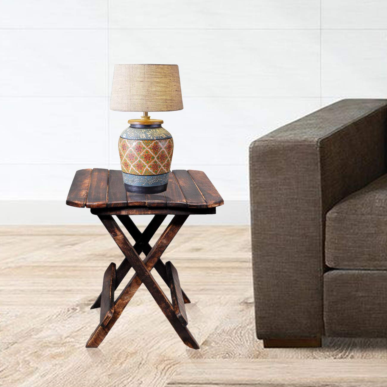 Pioneer s Wooden Work Fancy Designer Folding Stool Side Table (12 Inch)-picture-24