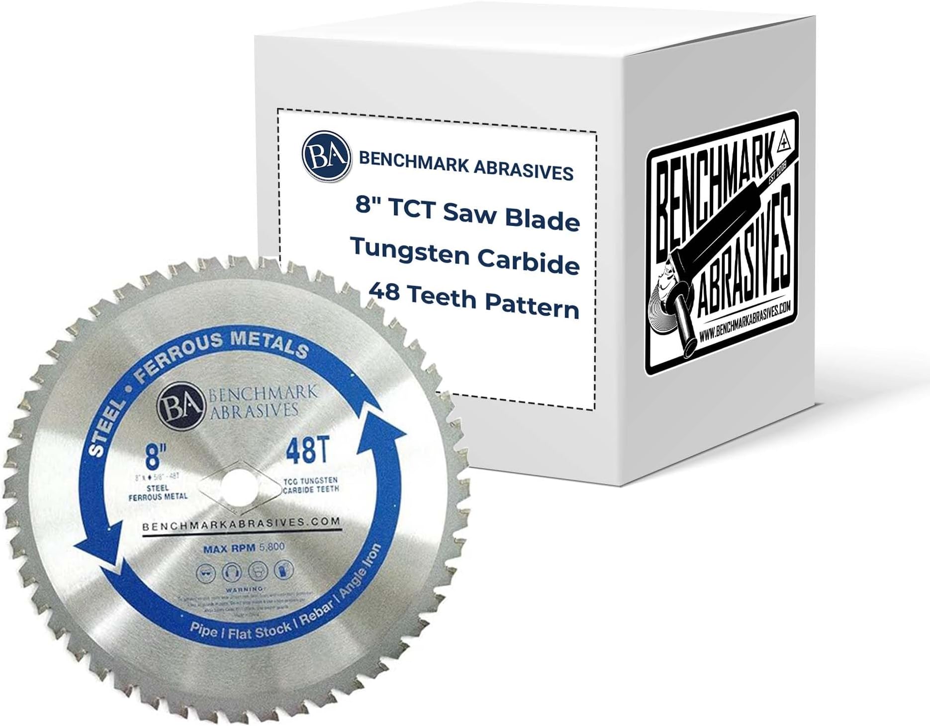 Benchmark Abrasives TCT 8 Inch Circular Saw Blade, Tungsten Carbide Tipped Metal Cutting Saw Blades for Cutting Metal, Stainless Steel, Ferrous Metals, Miter Saw Blade (8" 48 Teeth)