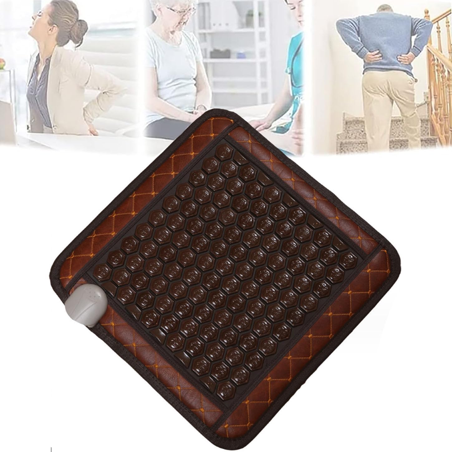 Termoforo Schiena per Letti, Divani, Sedie,17,7 * 17,7 Pollici Tappetino A Infrarossi,Termoforo Giada Naturale E Tormalina,Portatile Cuscino Massaggiante,Temperatura Regolabile