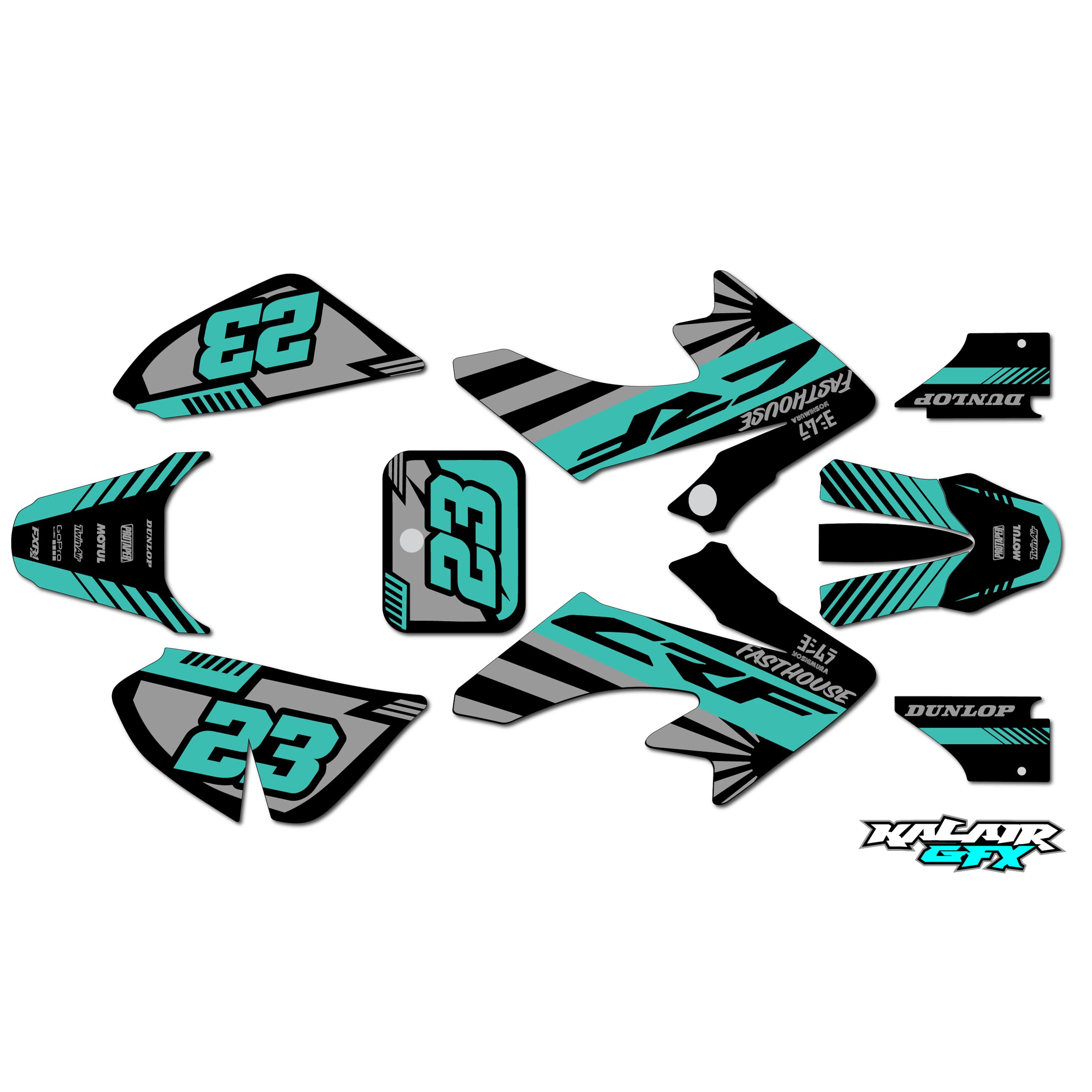 Kalair GFX Graphics kit for Honda CRF50 (2004-2012) FH Series Teal 9 Mil-Dirt bike Custom Racing Graphics Decals Stickers Kit, no-plastics