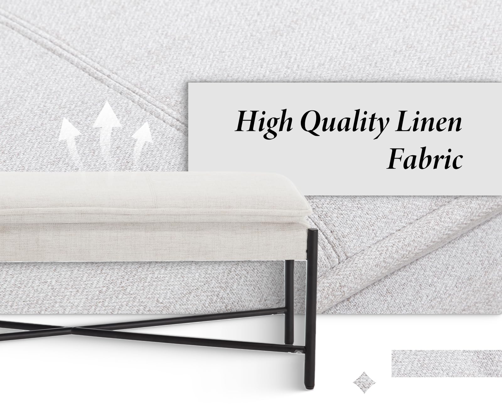 Ya-Home Banc Bout de Lit Moderne,Banquette d'Entrée,Lin,Beige | Banc Ottoman d'Entrée à Double Couche Rembourré,Pieds Métalliques,pour Entrée Salon Chambre à Coucher