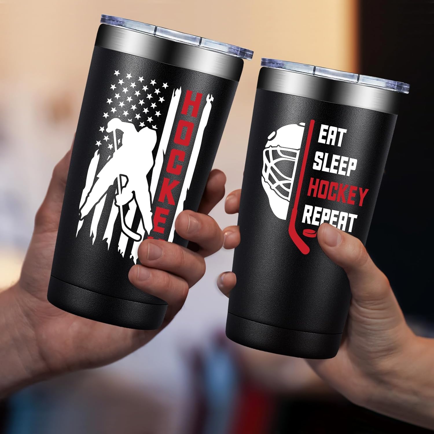 Fufandi Hockey Gifts, Gift Hockey Player for Men Boy - Hockey Lover Sports Love Travel Coffee Tumbler 20oz - Eat Sleep Hockey Repeat - Image 4