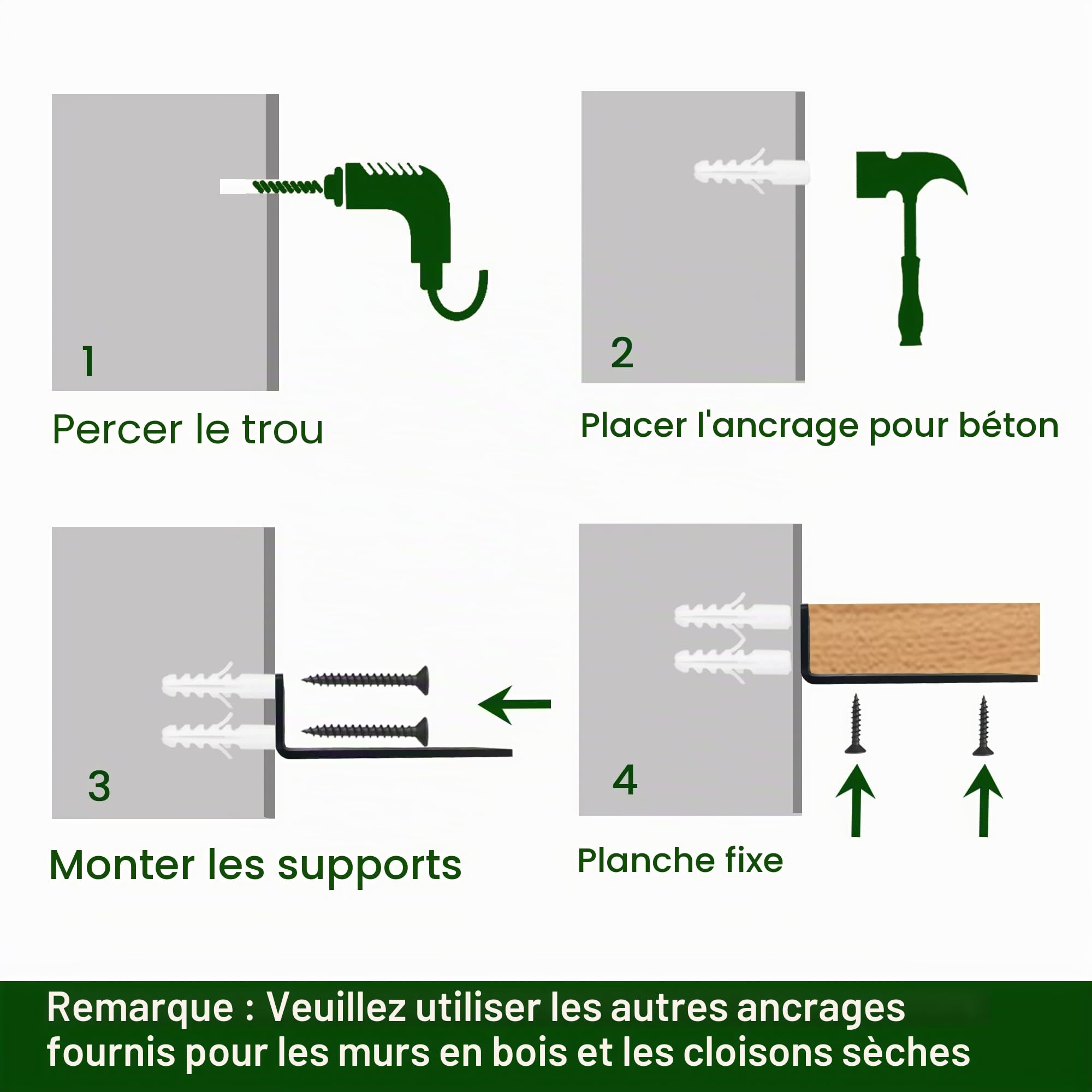 Lot de 6 supports d'étagère robustes rustiques flottants pour étagères murales, supports d'étagère industriels noirs (15,2 cm - 6 pièces)