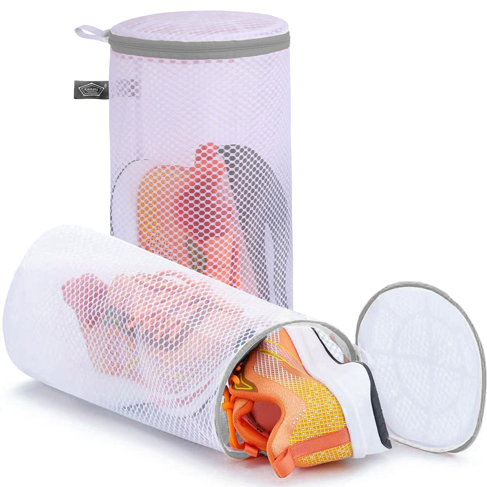 Kimmama Shoe Washing Machine Bag, Sneaker Mesh Washing Bag, Shoe Cleaning Laundry Bag for Gym Shoes, Sneaker, Trainers, Slipper, Honeycomb Net, Grey Zipper, Large Size, 7 x 15“