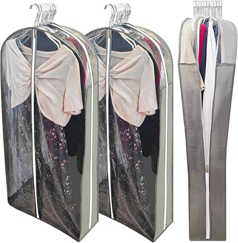 Vista 12 de Bolsas de ropa para colgar ropa con refuerzo de 6.3 pulgadas, bolsas de traje de 40 pulgadas para almacenamiento en el armario, fundas transparentes
