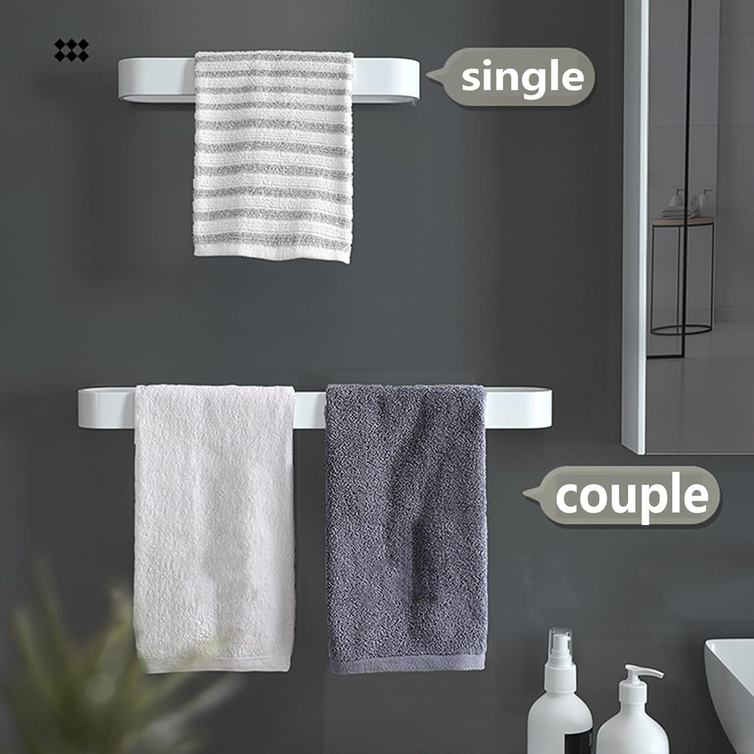 Stylish Bathroom Towel Rail,Towel Rail Wall Mounted 1-Tier Bath Towel Rack, 2 Installation Methods,Aluminum Hand Towel Hanger Towel Ring/Rack for Bathroom Kitchen(Size:30cm,Color:White)