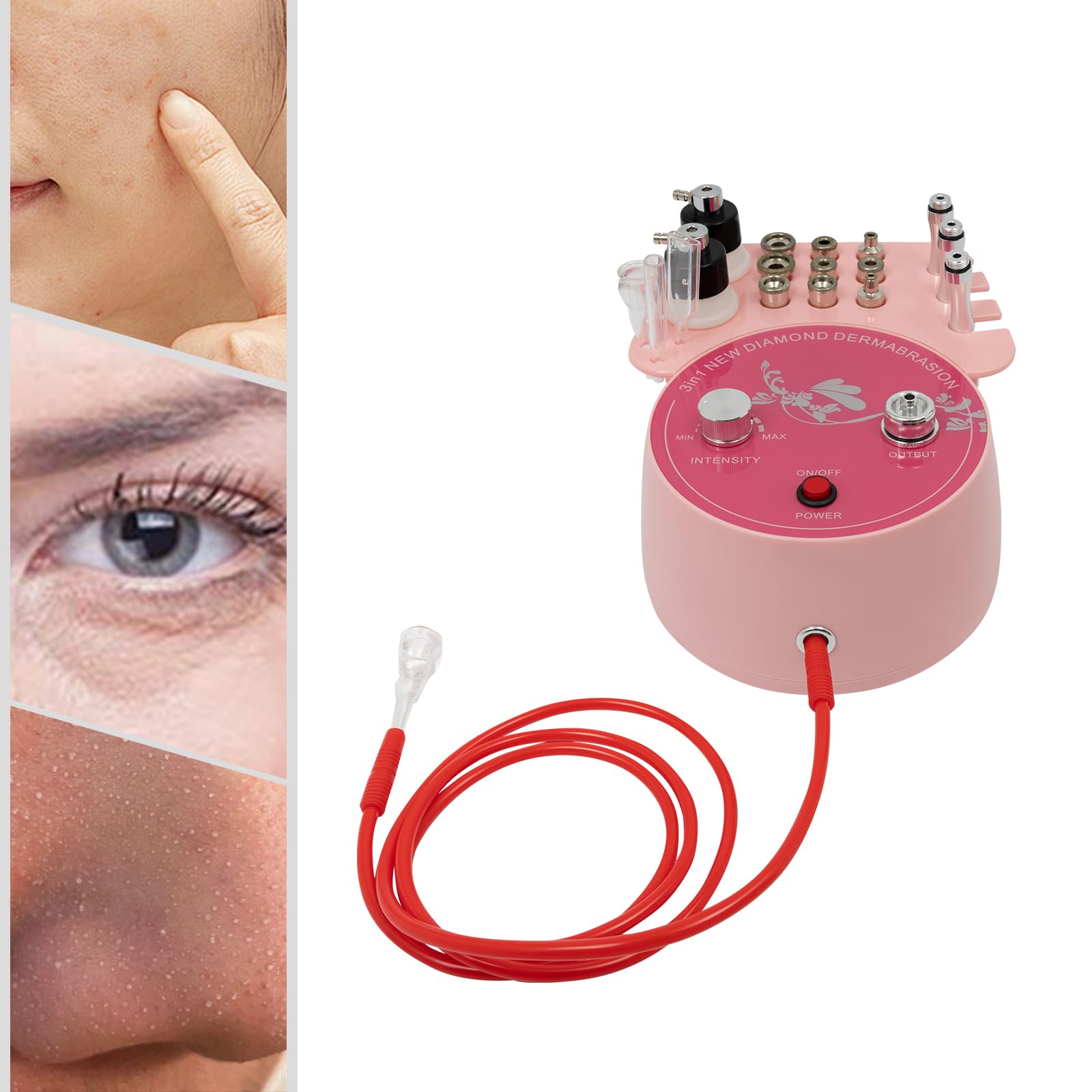 Microdermoabrasione diamantata 3 in 1, macchina professionale per la cura della pelle con vuoto e spray, 9 punte diamantate e potenza di aspirazione regolabile 0-45 cmHg, rimozione dei punti neri e