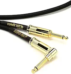 Ernie Ball Cabo de instrumento, dourado, ângulo reto de 0,6 cm, preto, 5,5 m (P06086)