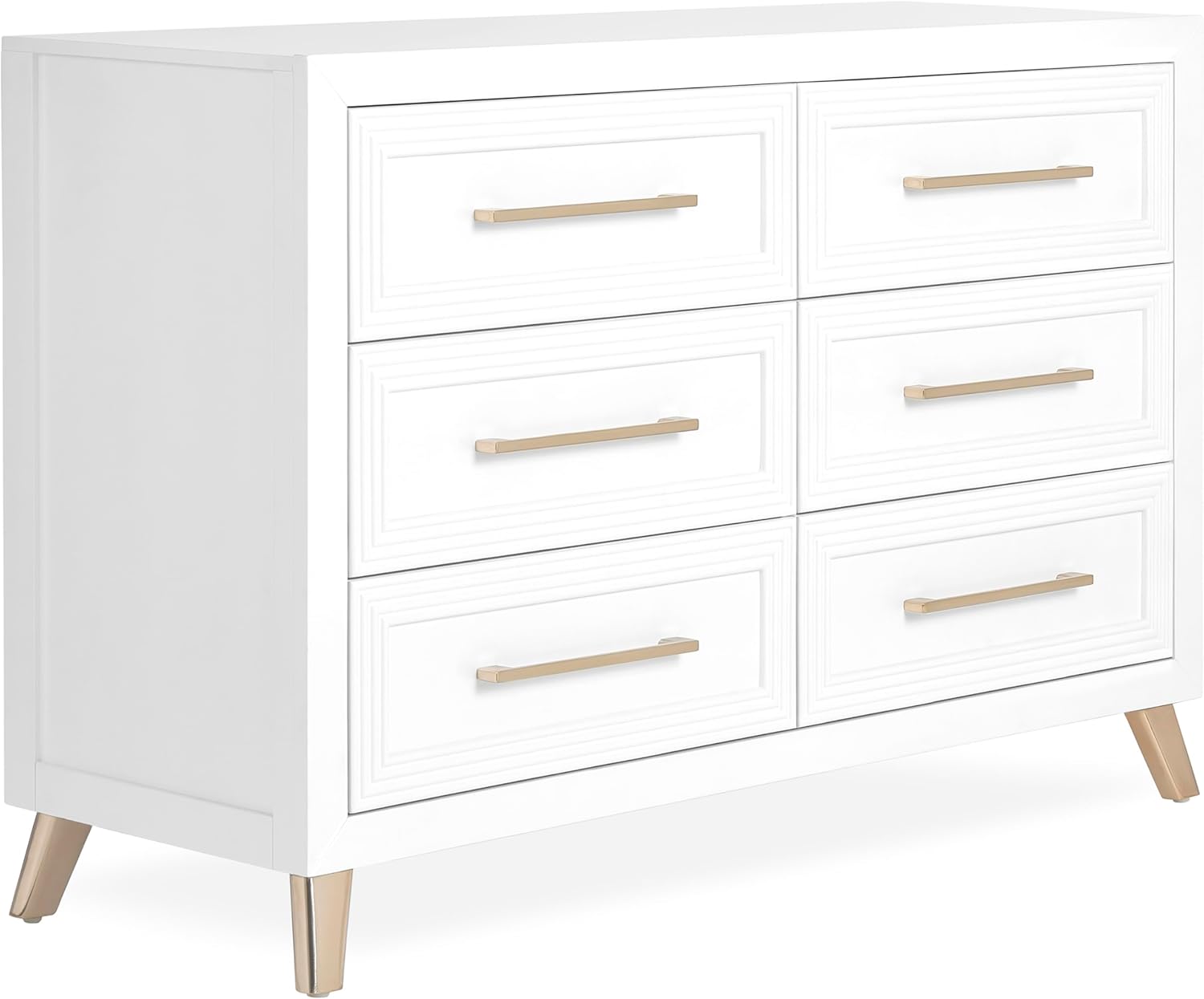 Evolur Audrey Double Dresser – 6 Drawer Nursery & Bedroom Storage Organizer, Solid Poplar Wood Baby Dresser in Stardust Finish, ASTM Certified