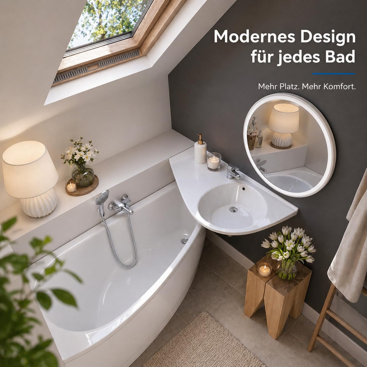 RAVAK Eckwaschbecken 85x45 cm Wandmontage RECHTS – Waschbecken für Gästebad & kleine Bäder – Platzsparend, Keramik Waschtisch mit Ablage, Hahnloch & Überlauf – Weiß