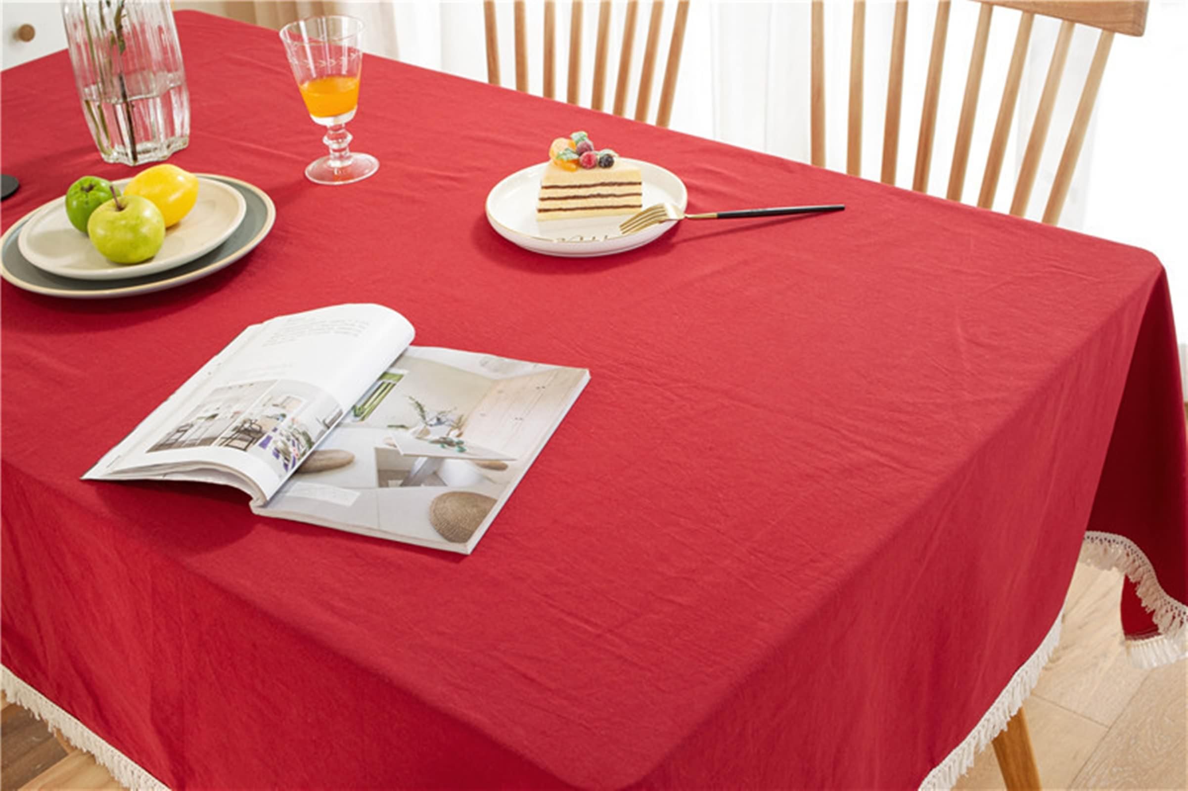 Mantel cuadrado para mesa de comedor, 35 x 35 pulgadas, de algodón, color liso, con borlas, para eventos, bodas, banquetes y fiestas, estilo B rojo