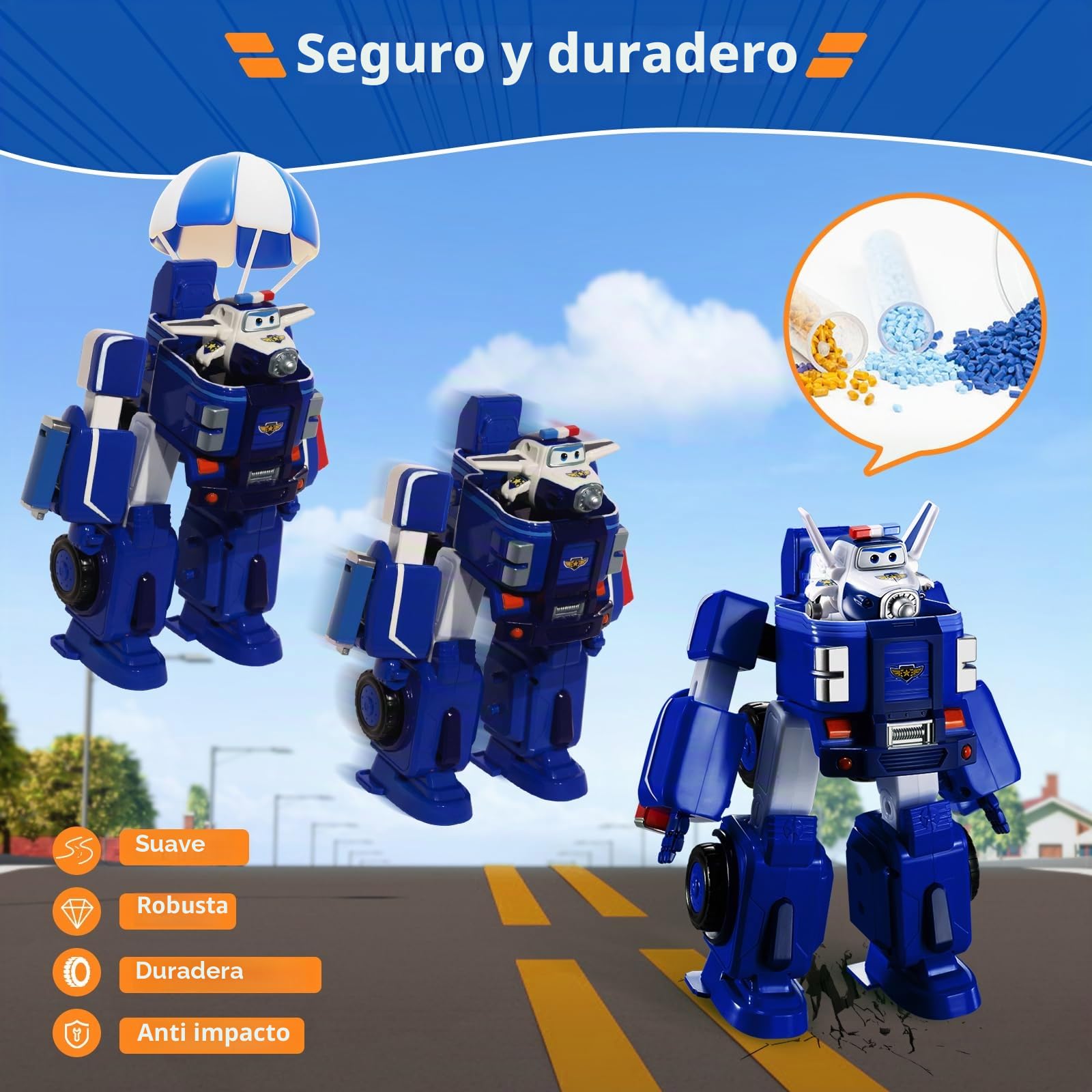 Super Wings - Coche Robot transformable Paul's Cruiser 18 cm + 1 Figura 5 cm - Coche y avión de Juguete Transform-a-Bots de la Serie de animación Super Wings - Juguetes para niños a Partir de 3 años