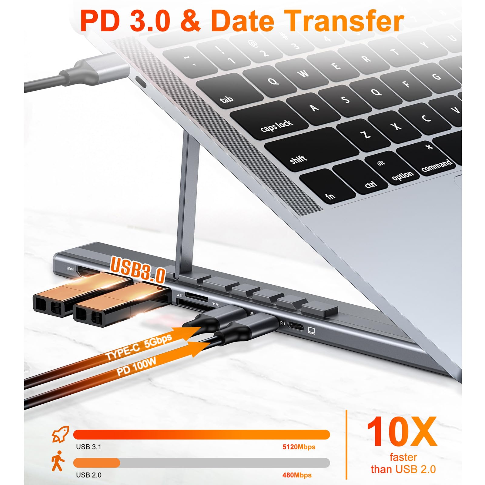 Supporto pieghevole per laptop in lega di alluminio per scrivania, tablet pieghevoli portatili Supporto di espansione multi-interfaccia Regolazione multi-angolo Design ergonomico Staffa di