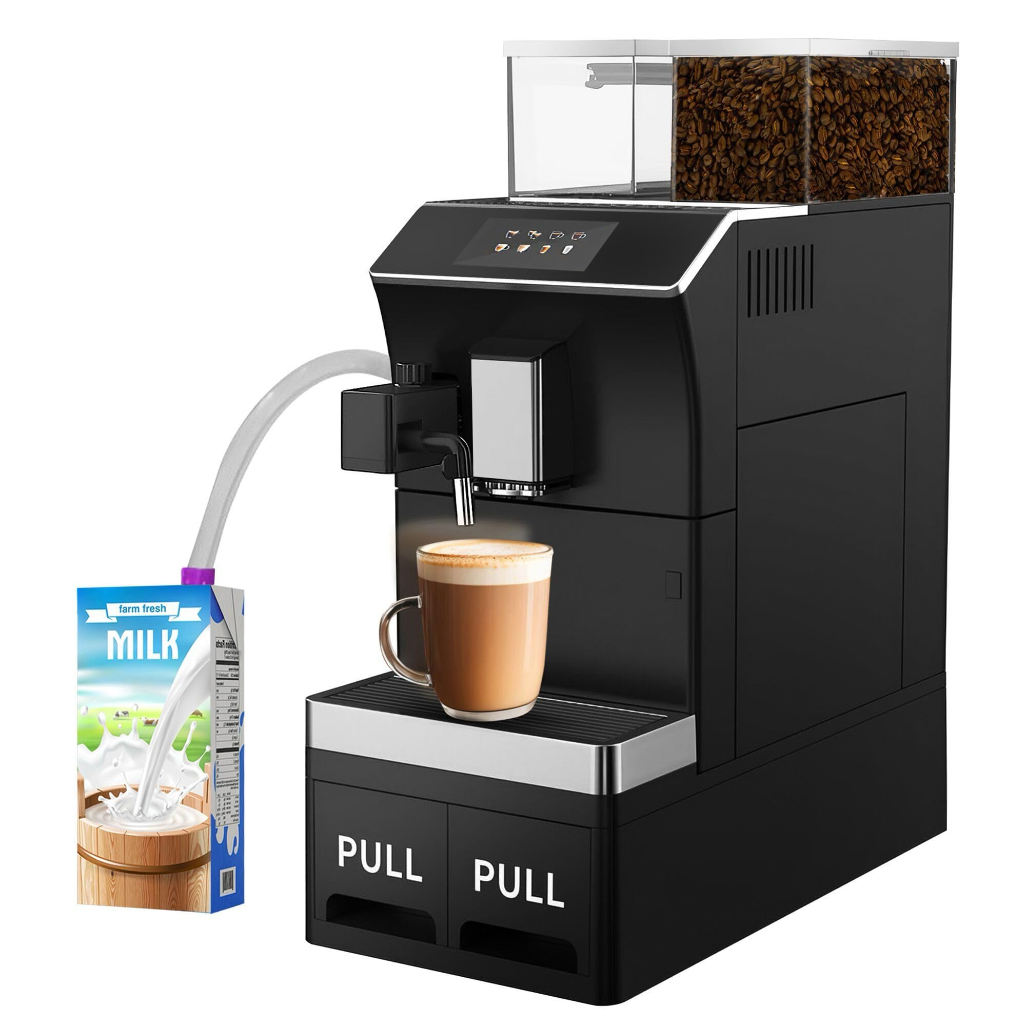 GGM Gastro Kaffeevollautomat 16 Programme mit 5 Zoll Touchscreen | Ideal für die Gastronomie, flexible Wasserzufuhr, intuitive Bedienung, hochwertige Materialverarbeitung, zeitsparend