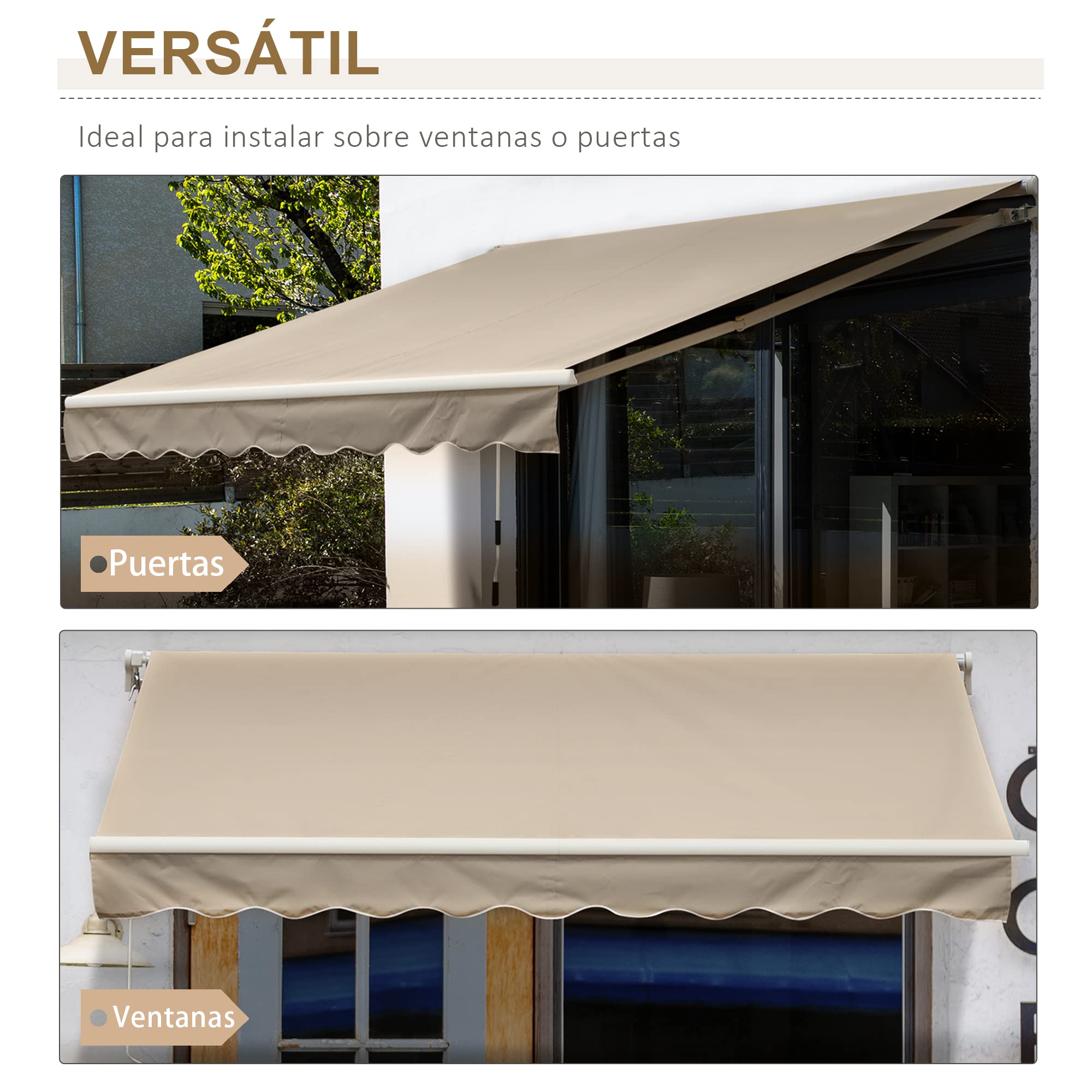 Outsunny Tenda da Sole 4x2.5 m con Braccio Avvolgibile, Tenda Parasole Esterno Alluminio Poliestere 280g/㎡, Protezione UV, Beige