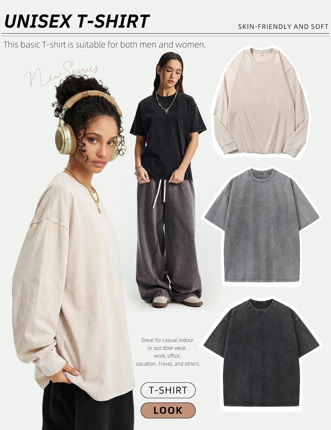 Arssm Mens Oversized T Shirts Cotton Acid Wash T-Shirts Baggy Vintage Tees Loose Fit Heavyweight Streetwear Tops - Image 3