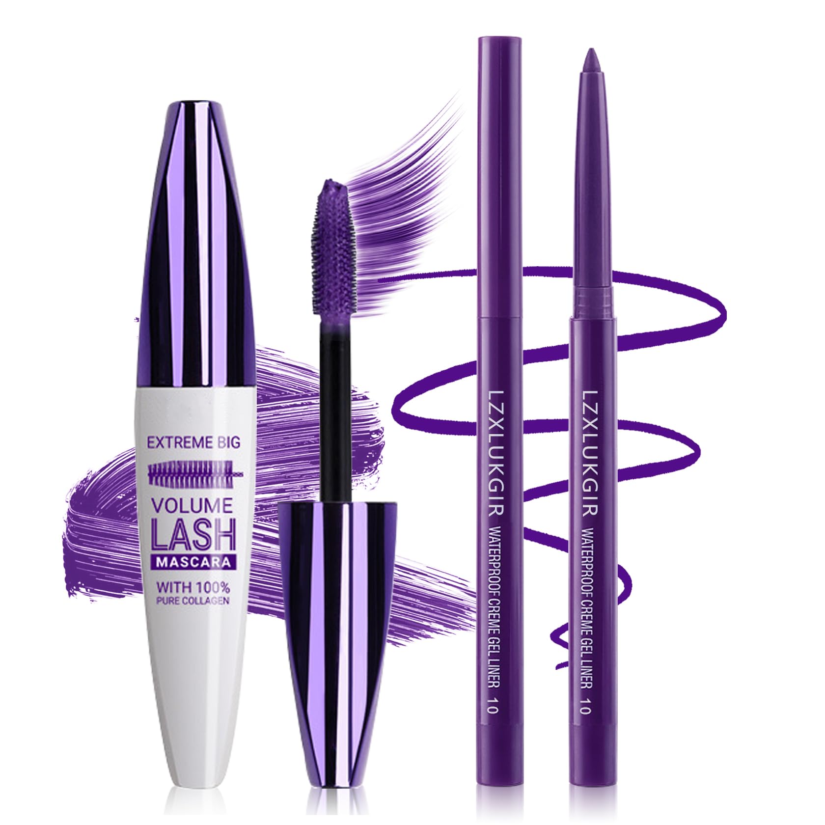 Purple Mascara and Eyeliner Set,5D Purple Mascara for Eyelashes