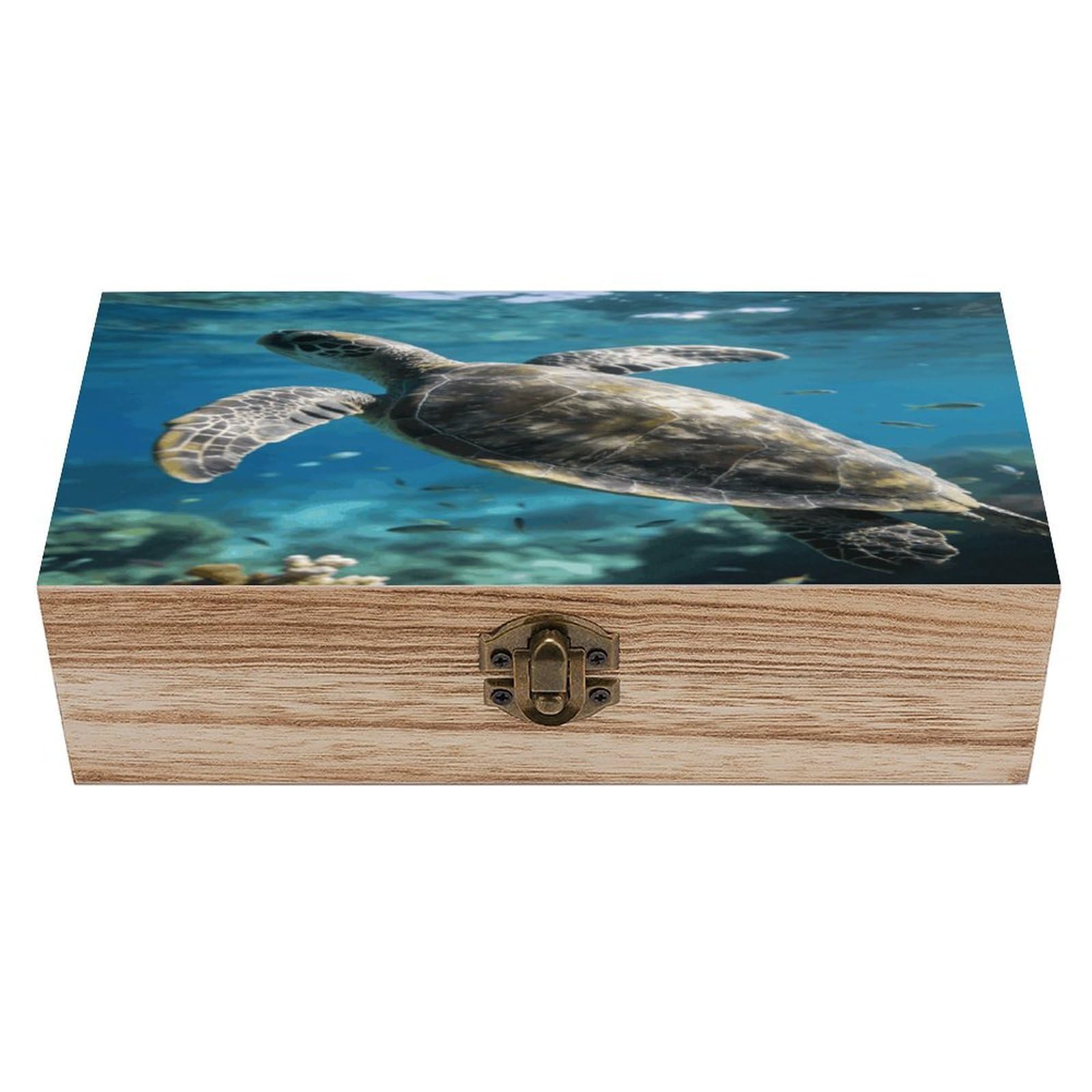 LZQPOEAS Marine Turtle Wooden Keepsake Box Wooden Storage Box Container with Hinged Lid Beautiful Wood Memory Box Decorative Jewelry Case for Crafts Art Hobbies & Trinket Storage