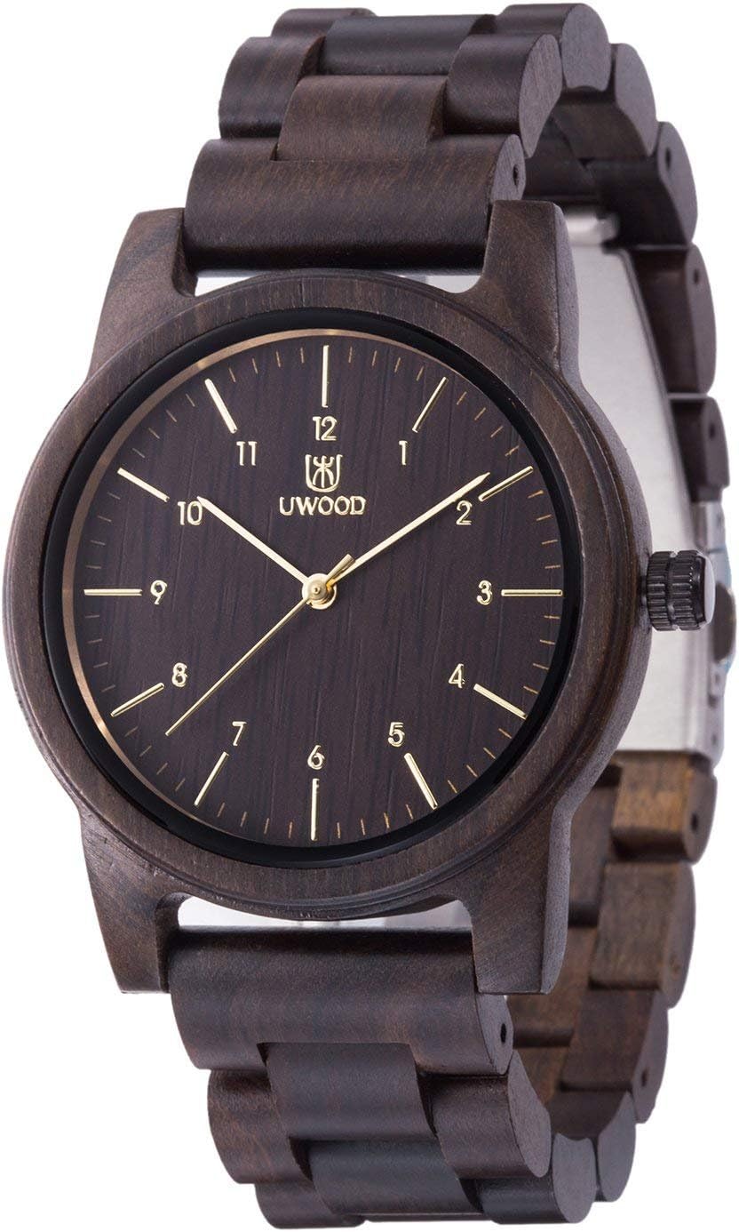 Wooden Watches Uwood Series 40 mm Unisex Natural Handmade Wood Watch with Gift Box & Band Adjustable