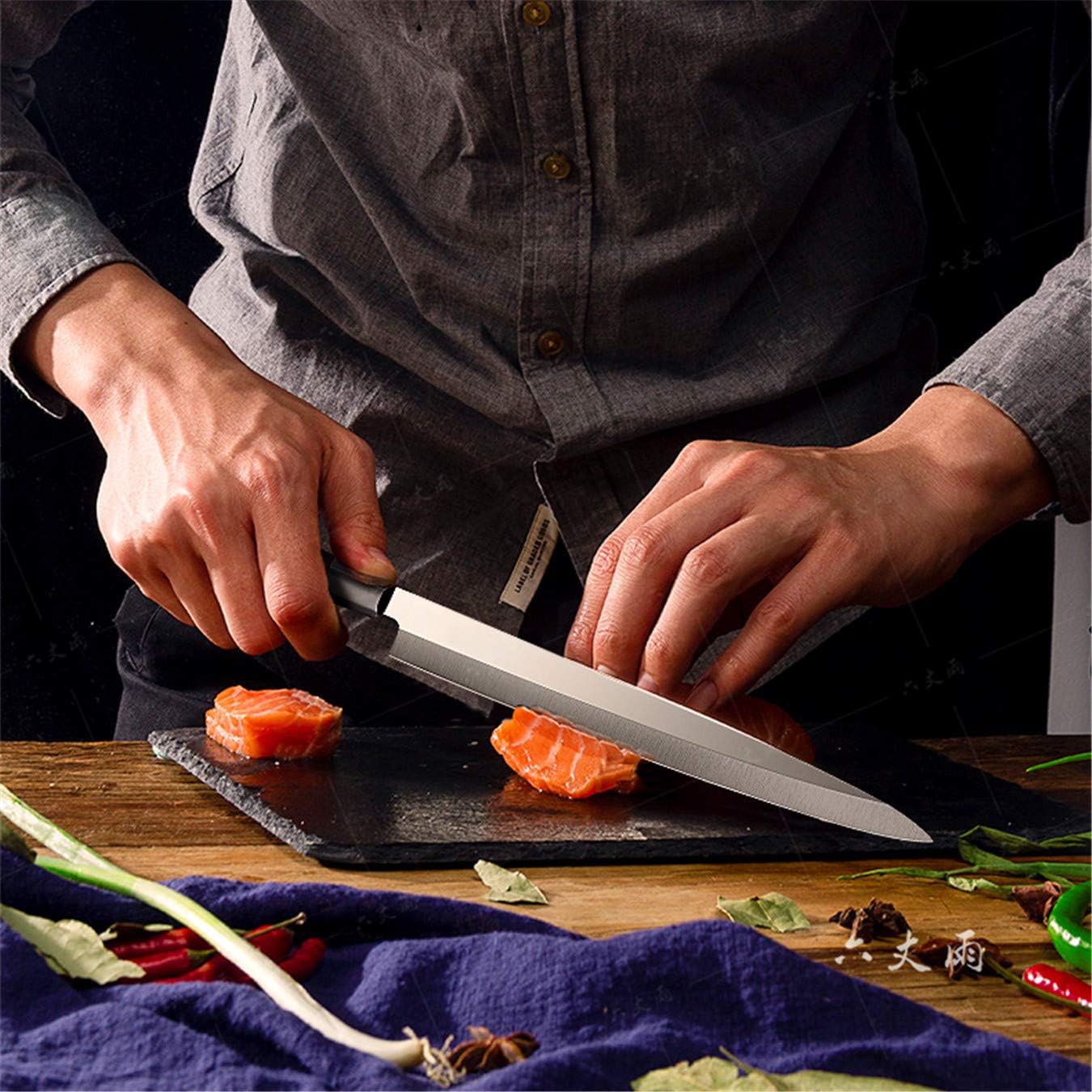 Waterboss,Japanese Sushi Chef Knife Salmon Knife Slicer Razor Sharp Sashimi Watermelon Knives, 5Cr15mov Stainless Steel Sashimi Yanagiba Knife, Maple Handle, 11.8inch (300mm)