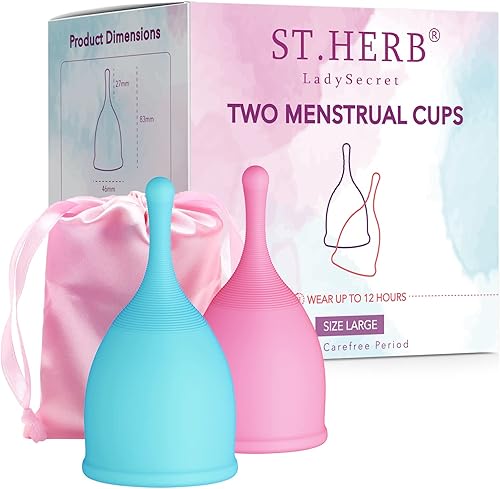 Copas menstruales (2 paquetes) Tazas de período reutilizables, suaves y flexibles sin fugas Taza menstrual de flujo pesado Tamaño grande
