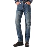 Men's Baggy Slim Fit Stretch Work Jeans - Straight Loose Blue Elastic