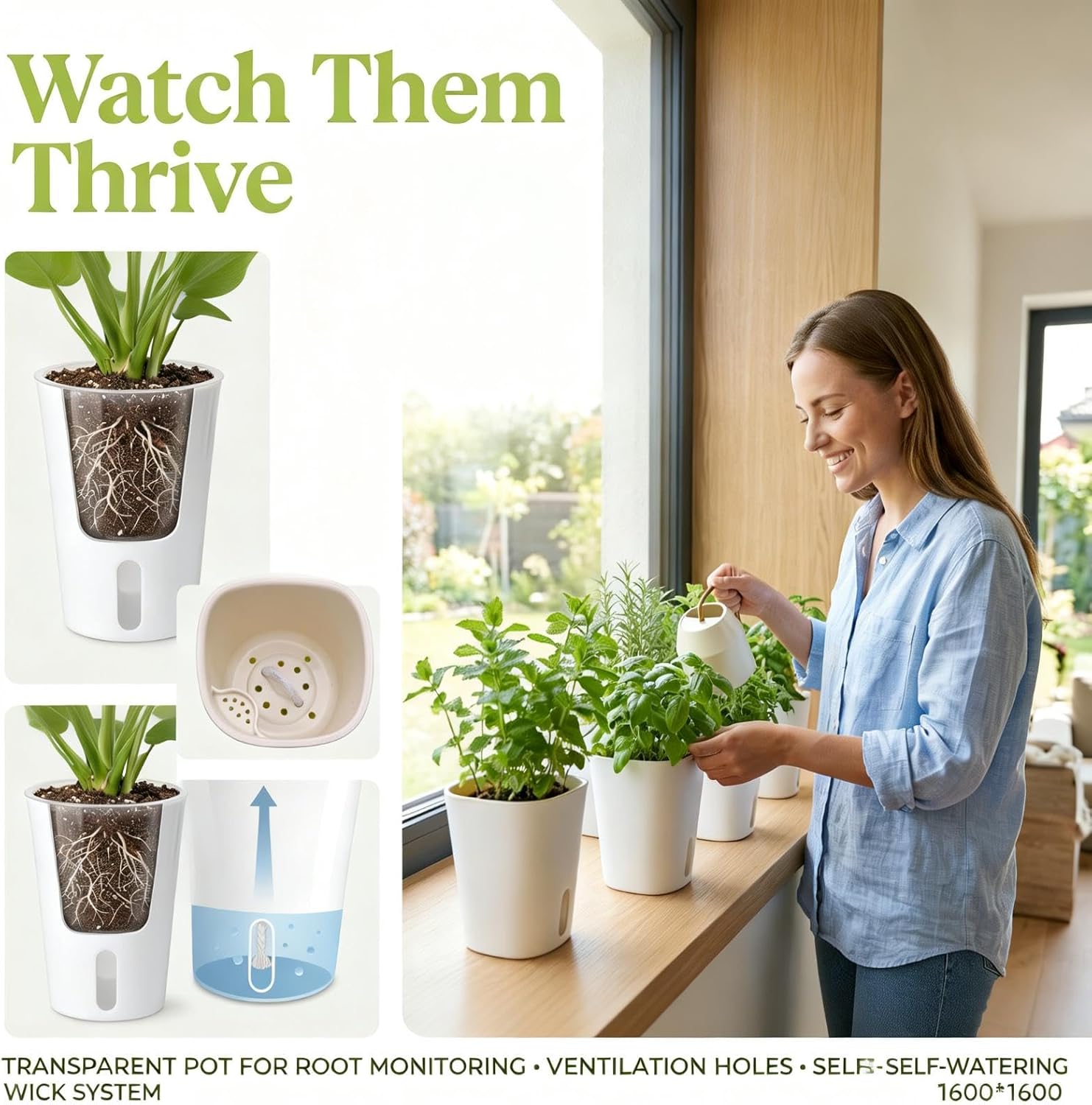 8 Pack 4" Mini Self Watering Pots for Indoor Plants, Small Clear Plastic Planters, Plant Watering Cups with Level Indicator Vents & Drainage Holes, Wick, for Seedlings, Cuttings, Herbs (8, 4 Inch)