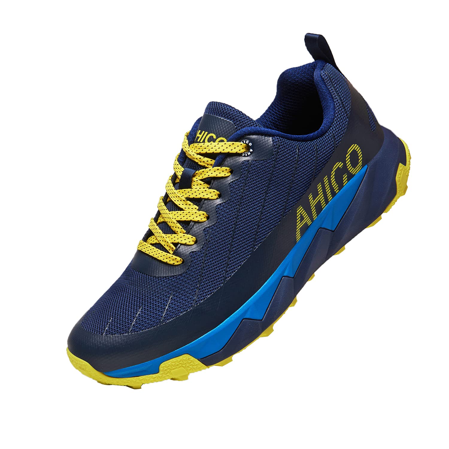 Photo 1 of SIZE 40 (Mens US 7) Color Deep blue & Bright yellow accent Ahico Men's Hiking Shoes Water Resistance Outdoor Sneakers Trekking Non-Slip Lightweight Trail Running Camping Breathable Climbing Travel Shoes 