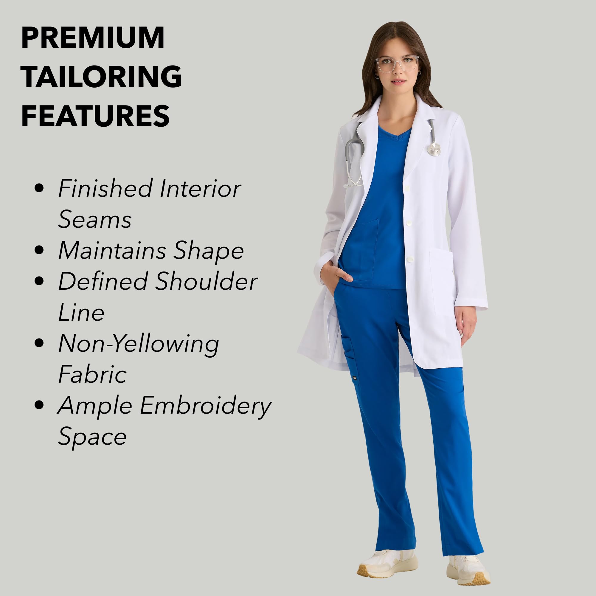 BARCO Grey's Anatomy Scrubs Signature - Morgan Lab płaszcz dla kobiet, profesjonalny płaszcz laboratoryjny z długim rękawem 89 cm