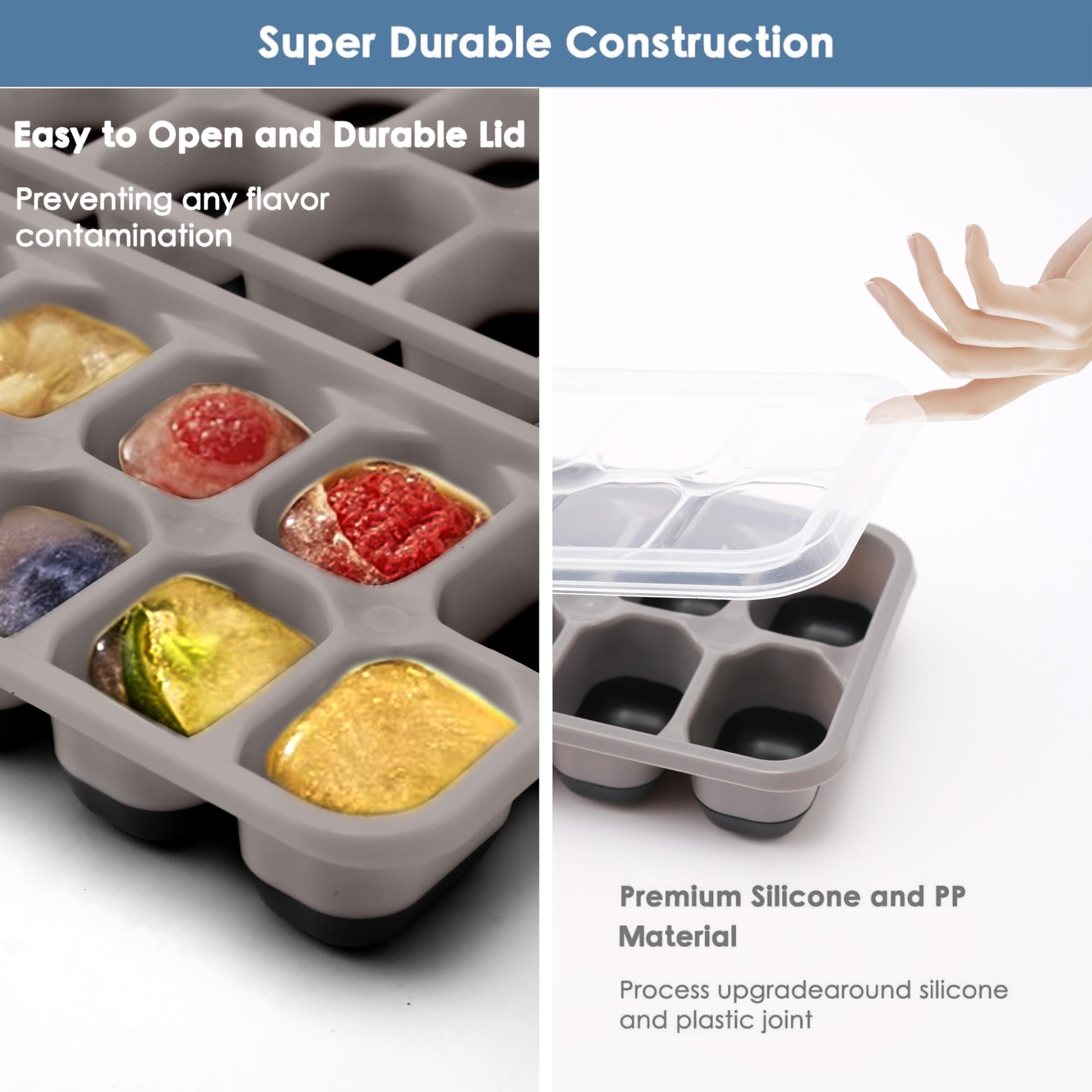 Bac à Glaçons En Silicone, Acxilexy Bac A Glacons Avec Couvercle, Sans BPA, 2Pcs 6 Moule à