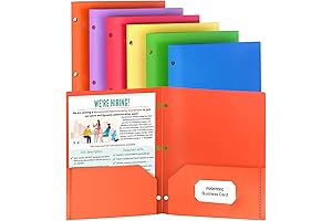 6-Pack 3-Hole Punched Binder Folders with Business Card Holders