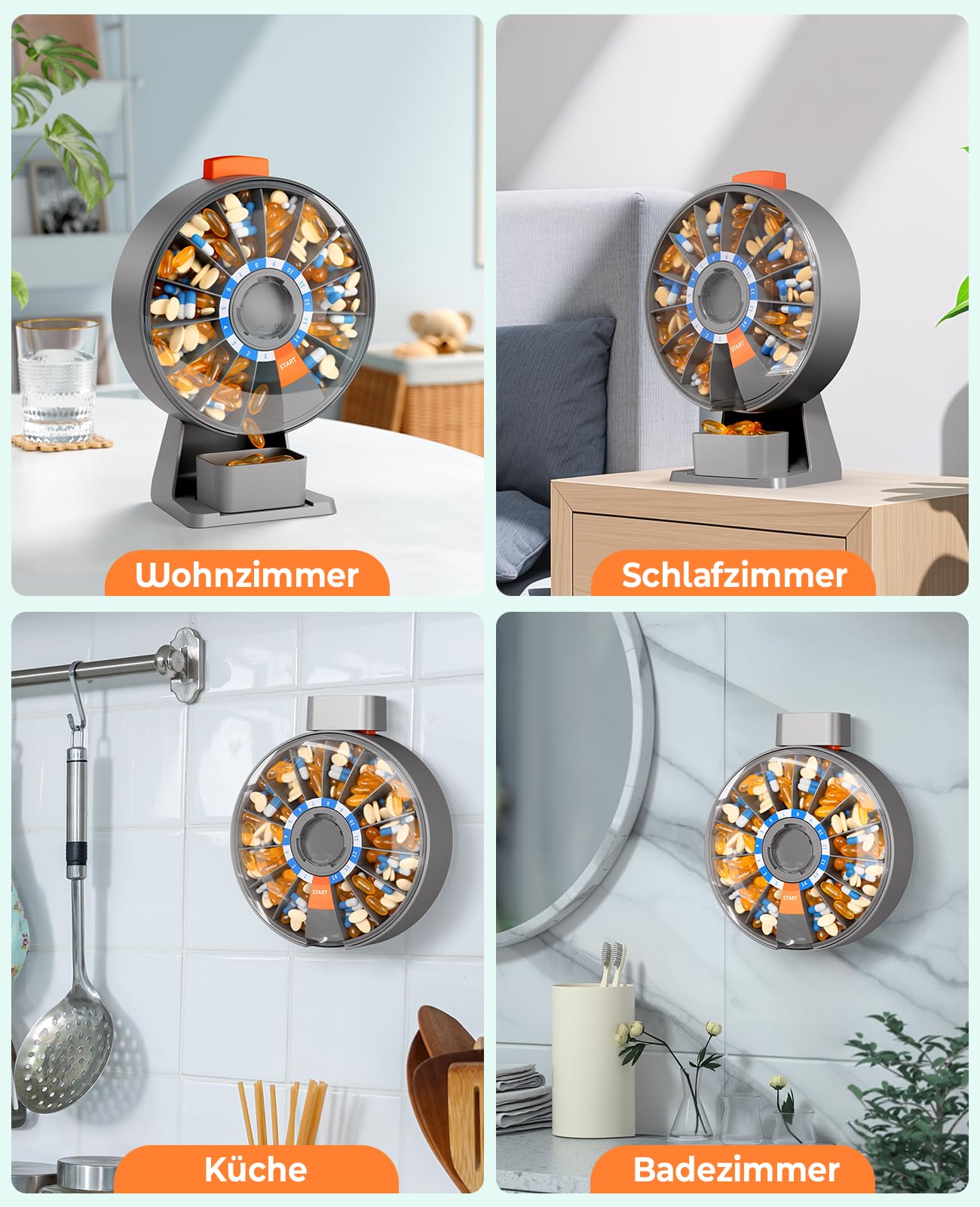 Daviky Großer pill dispenser - Tablettenbox 14 tage Druckknopf-Design