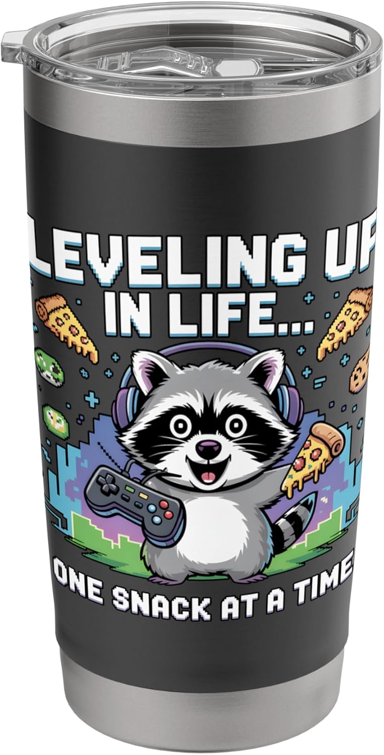 Funny Gaming Raccoon Life Snacks Controller Headset Design Stainless Steel Insulated Tumbler