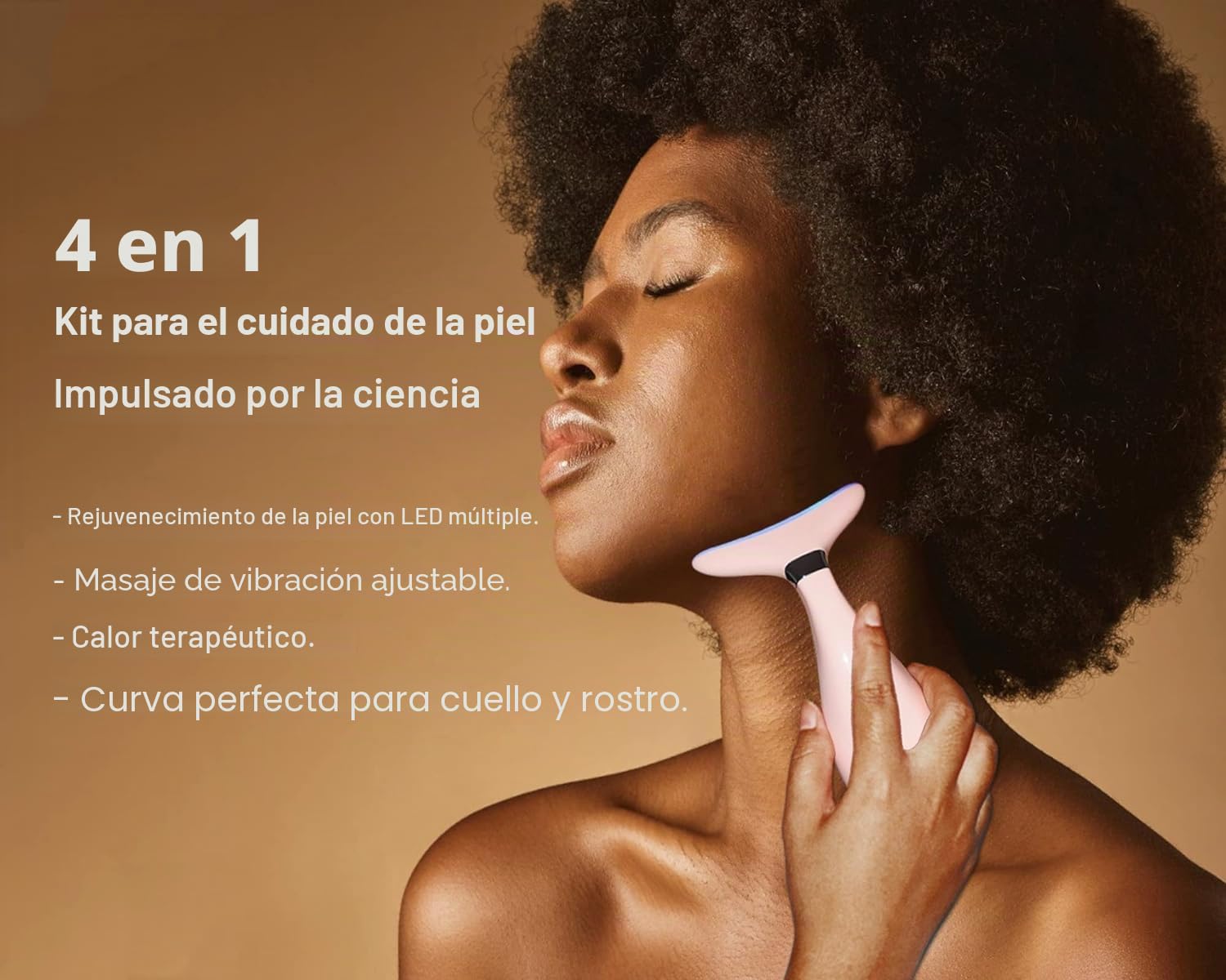 VRAIKO Lily Masajeador de Cuello y Rostro, Herramienta de Esculpido Facial, Rejuvenecimiento con Calor, LED Triple Acción y Vibración, Anti-Edad, Lifting y Tensado (Rosa)