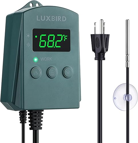 LUXBIRD Termostato digital con termostato de calor y refrigeración de 10 A 1200 W para plántulas, reptiles y cerveza, cría, incubación, invernadero,