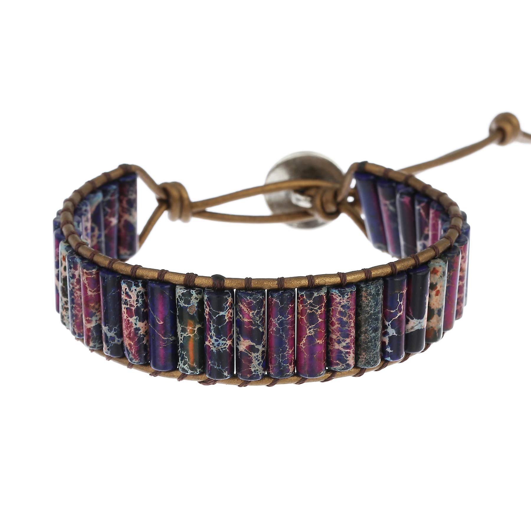 Plumiss Women Boho Handmade Natural Stone Crystal Leather Bead Wrap Bracelets Collection