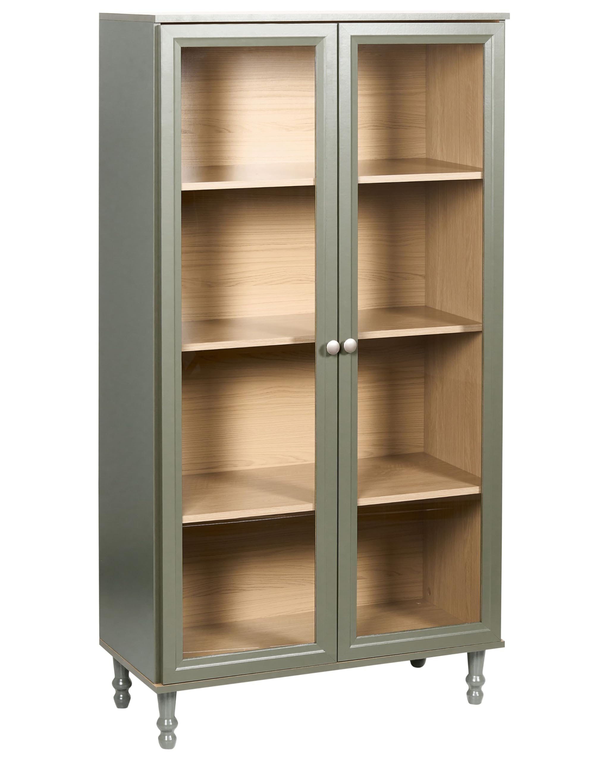 Beliani Armario Decorativo escandinavo clásico aparador Alto con Expositor de Vidrio Verde con Madera Clara Tingledale