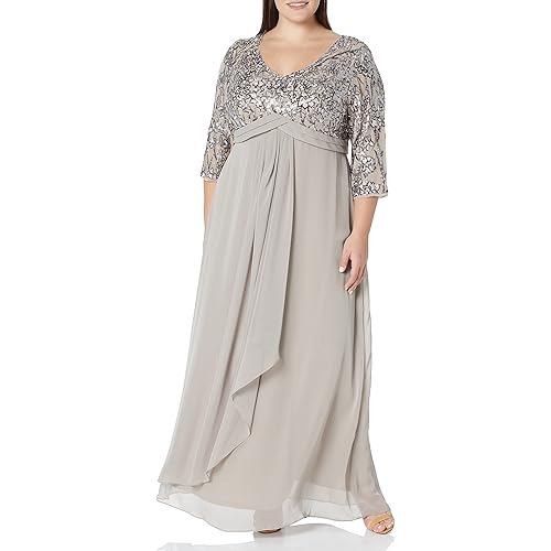 Alex Evenings Womens Long Lace Top Empire Waist Dress