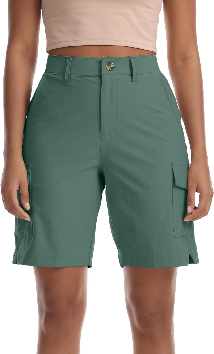 Women's Lightweight Hiking Cargo Shorts for Running Athletic Camping Travel Golf - Water Resistant with 5 Pockets - Image 2